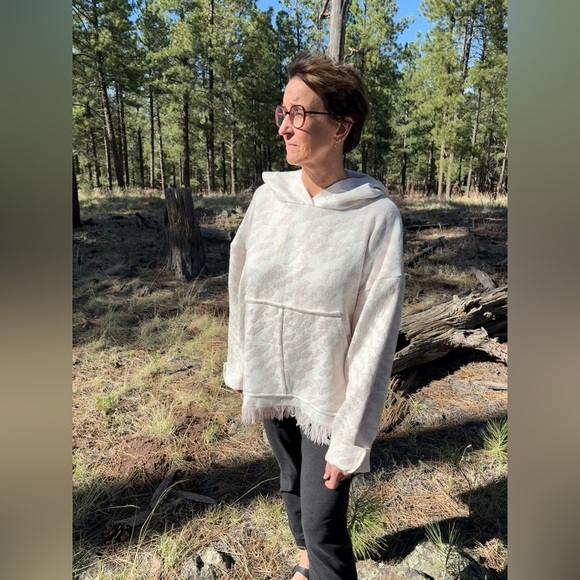 Mommajsews Tops - Upcycled Blanket Hoodie Handcrafted Boho Pullover  Kangaroo Pocket & Fringe Hem